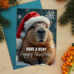 Mycket Cappy jul Capybara jul Helg Vykort<br><div class="desc">Skicka lite julklapp den här julhelgen med det roliga julkortet som innehåller allas favoritdjur - kapybara! Det här kortet, som är utslaget i en jultomtehatt och omringat av snöflingor, ger en extra dos av humor till dina semesterhälsningar. Perfekt för att du ska få en snabb känsel i jultraditionerna, så får...</div>