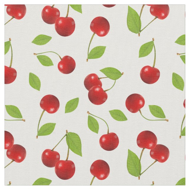 Mycket Cherry Fabric - på vitt Tyg (Närbild)
