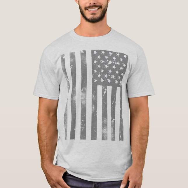 Mycket cool nedsliten grå amerikansk flagga t shirt (Framsida)