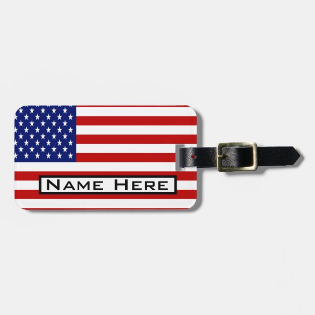 Mycket Coola amerikansk Flagga med ditt namn Monog Bagagebricka (Horisontell Framsida)