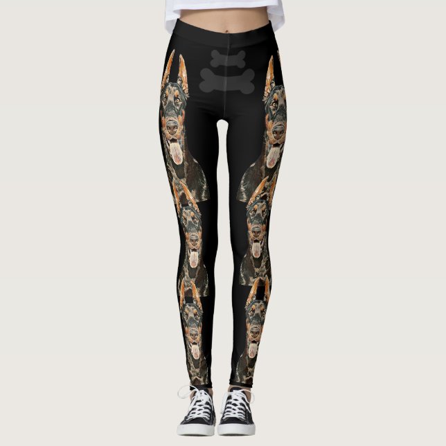 Mycket Coola Black Doberman Pinscher Leggings (Framsida)