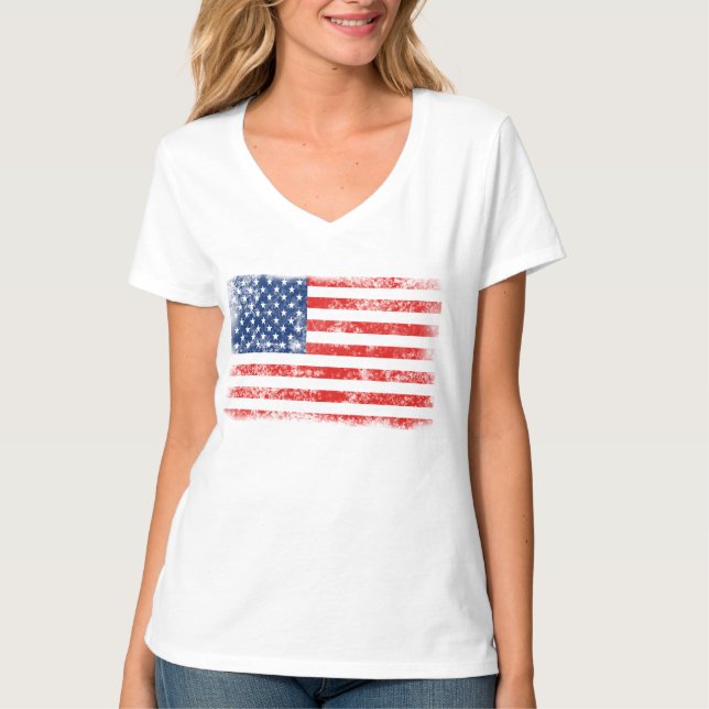 Mycket Coola Distress American Flagga T Shirt (Framsida)