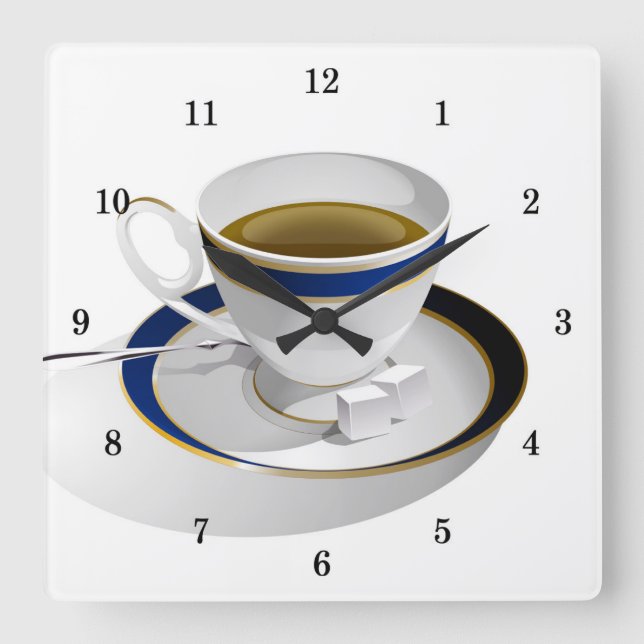 Mycket Coola Kaffe Kopp och Saucer Wall Clock Fyrkantig Klocka (Framsida)
