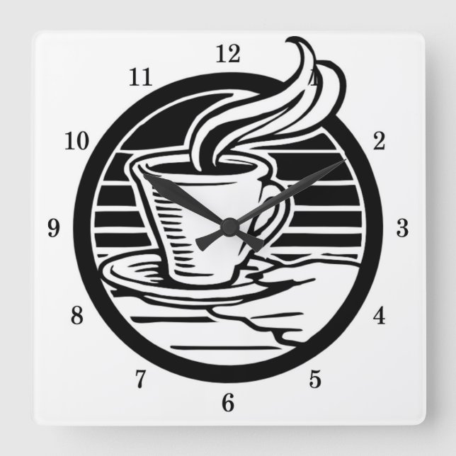 Mycket Coola Kaffe Kopp och Saucer Wall Clock Fyrkantig Klocka (Framsida)
