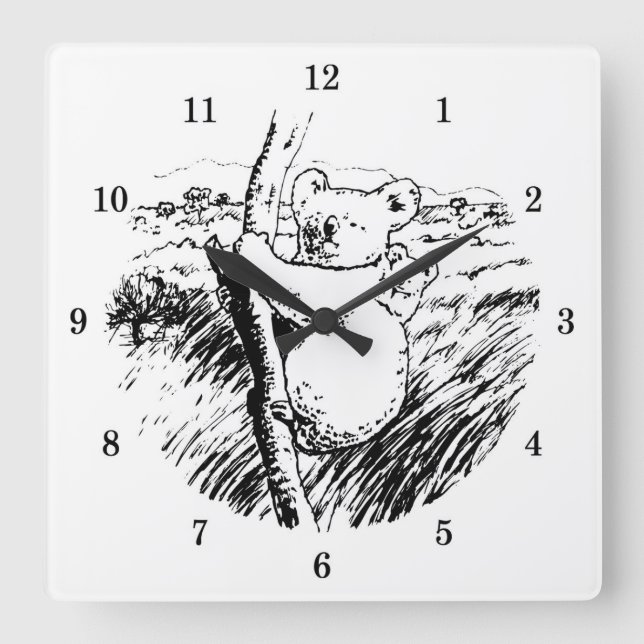 Mycket Coola Koala Bear Wall Clock Fyrkantig Klocka (Framsida)