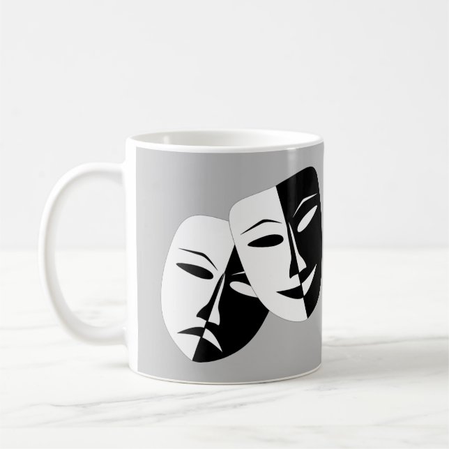 Mycket Coola Komedy och Tragedy Theater Masks Kaffemugg (Vänster)