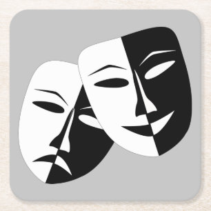 Mycket Coola Komedy och Tragedy Theater Masks Underlägg Papper Kvadrat