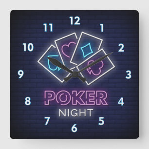 Mycket Coola och färglös Simulerad Neon Poker Natt Fyrkantig Klocka
