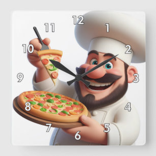 Mycket Coola och färgstark Pizza Guy med Pizza Fyrkantig Klocka