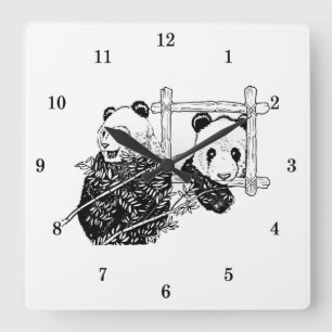 Mycket Coola Panda Bear Wall Clock Fyrkantig Klocka