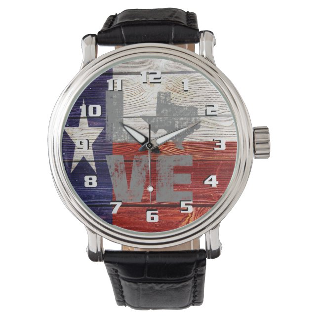 Mycket Coola Rustic Texas Flagga Patriotic Kärlek  Armbandsur (Framsida)