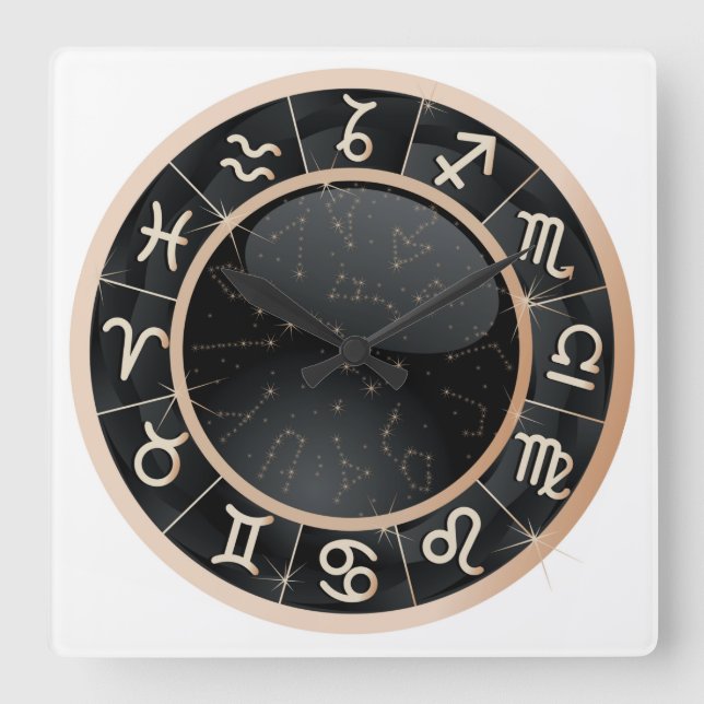 Mycket Coola Zodiac-väggslås Fyrkantig Klocka (Framsida)