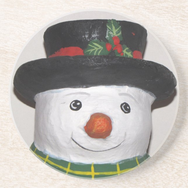 Mycket Cute Snögubbe Underlägg Sandsten (Framsidan)