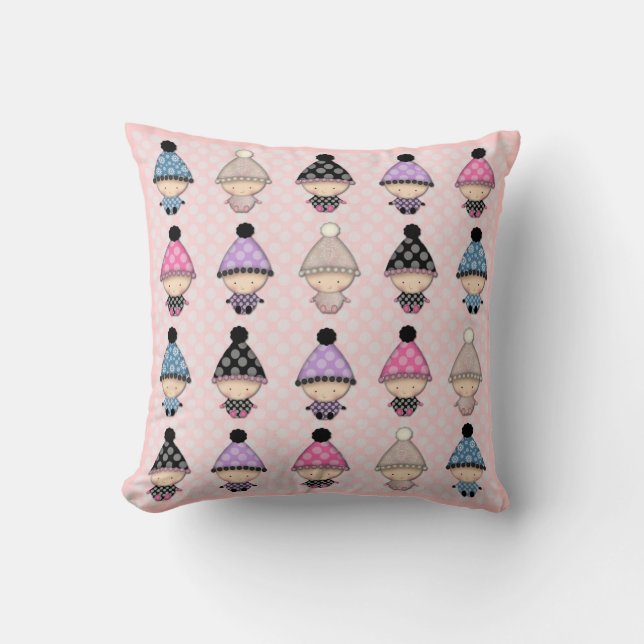 Mycket Cute Spädbarn på Rosa Polkadot Kudde (Framsida)