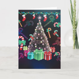 Mycket dekorerade söten julgrankortet helgkort