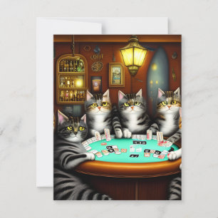 Mycket detaljerad katter som spelar upp Poker Anteckningskort