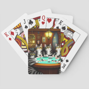 Mycket detaljerad katter som spelar upp Poker Casinokort