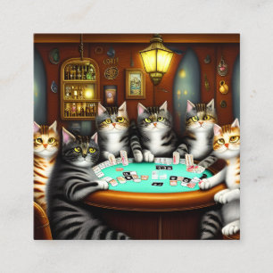 Mycket detaljerad katter som spelar upp Poker Fyrkantigt Visitkort