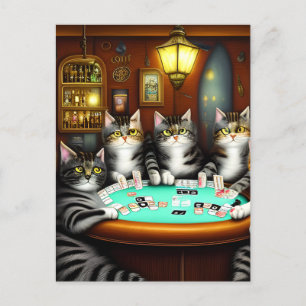 Mycket detaljerad katter som spelar upp Poker Vykort