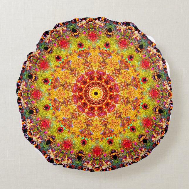 Mycket detaljerad Mandala Art| Abstrakt Rund Kudde (Framsidan)