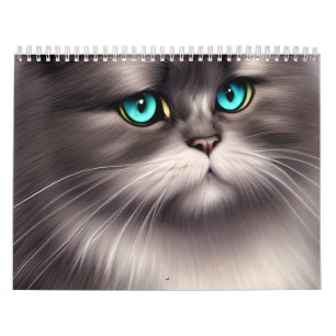 Mycket detaljerad Persian Cat Digital Triptych Kalender