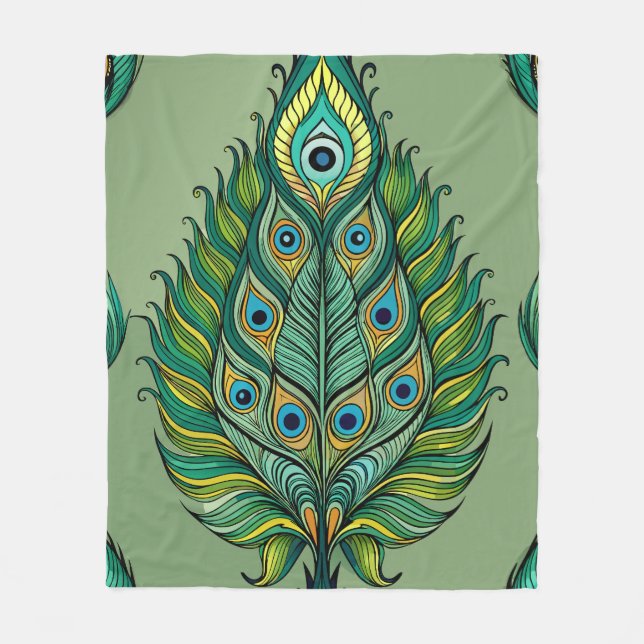Mycket detaljerat Peacock Feather Mönster Fleecefilt (Framsidan)