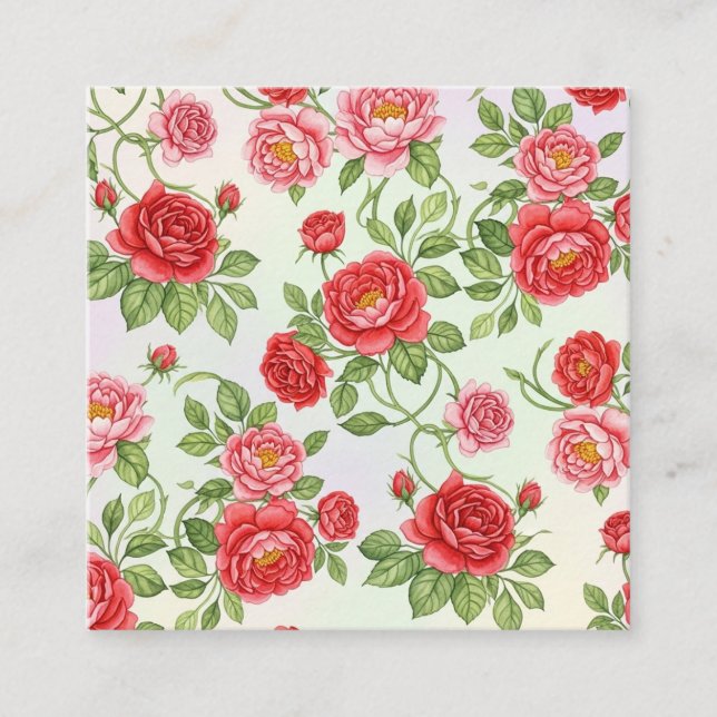 Mycket detaljerat, sömlöst blommönster, dynamiskt  fyrkantigt visitkort (Framsida)