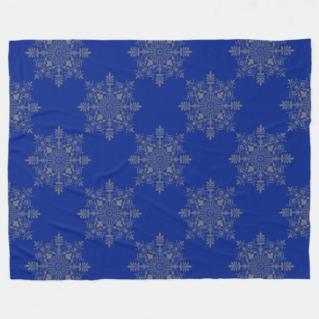 Mycket elegant damastmönster Royal Blue Fleecefilt (Framsidan (Horisontell))