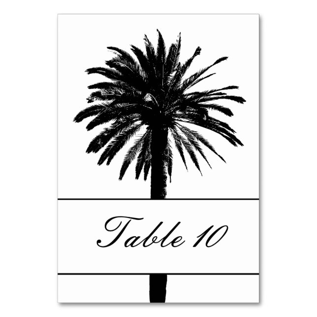 Mycket eleganta palmtre bröllopsbord nummerkort bordsnummer (Framsidan)