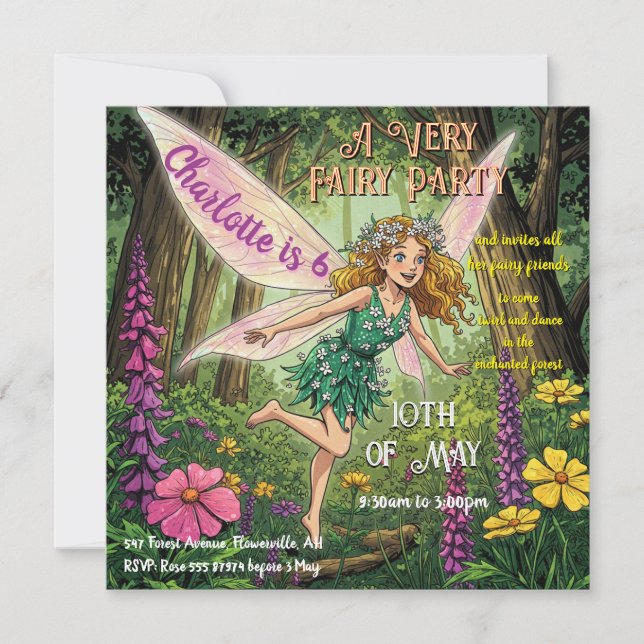 Mycket Fairy Party Inbjudningar (Framsida)