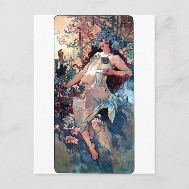 Mycket fall hösten art nouveau poster vykort (Framsida)
