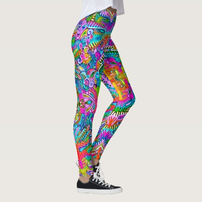 Mycket färgglatt abstrakta former konst 9 leggings (Höger)