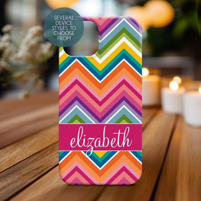 Mycket färgstark Chevron Mönster med Namn (Personalized Phone Case with Custom Name)