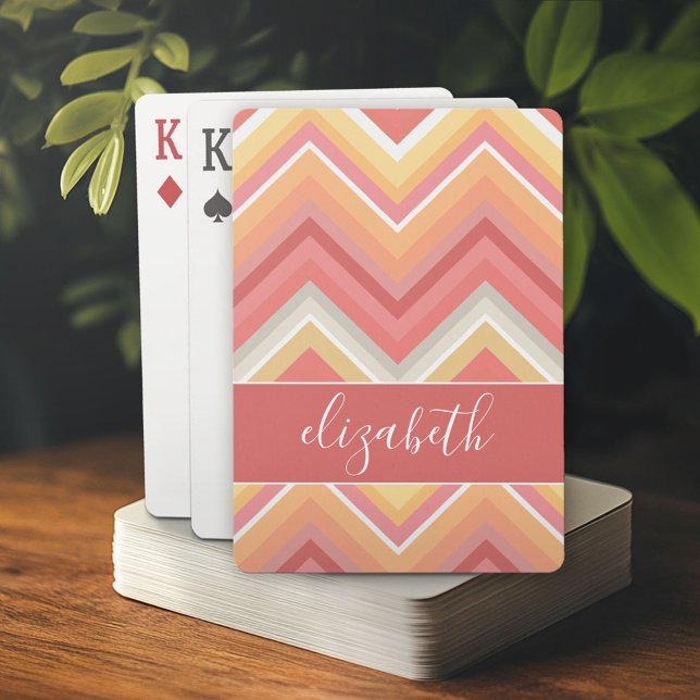 Mycket färgstark Chevron Mönster med Namn Casinokort (Custom Poker Playing Cards)
