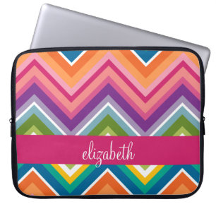 Mycket färgstark Chevron Mönster med Namn Laptop Sleeve