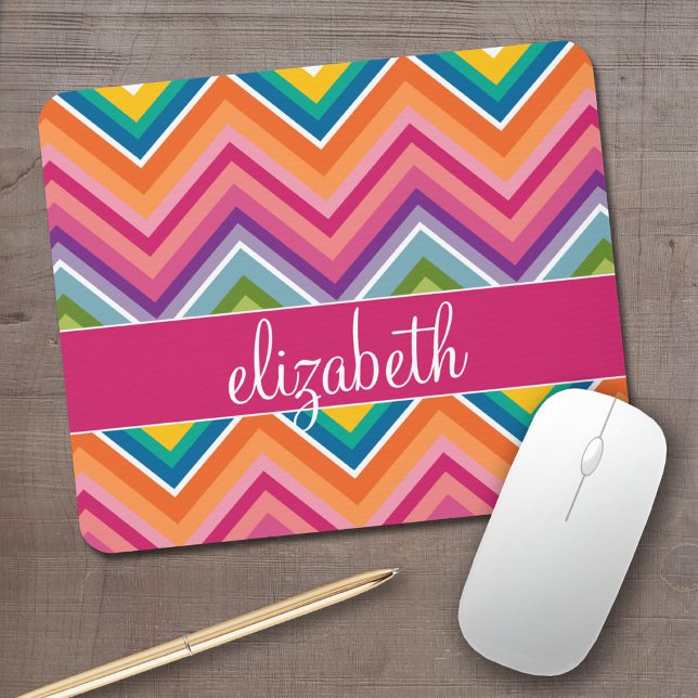 Mycket färgstark Chevron Mönster med Namn Musmatta (Personalized Mousepad - Add Your Name to this preppy chevron design)