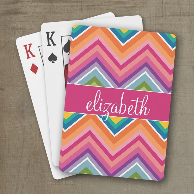 Mycket färgstark Chevron Mönster med Namn Spelkort (Personalized playing cards with a fun area to add text such as a name or monogram)