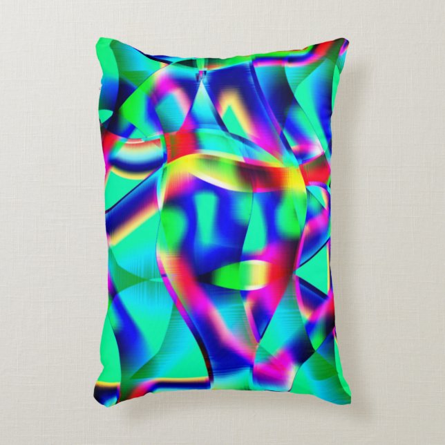 Mycket färgstarka böjda former, grönten dominerar. prydnadskudde (Framsidan(Vertikal))