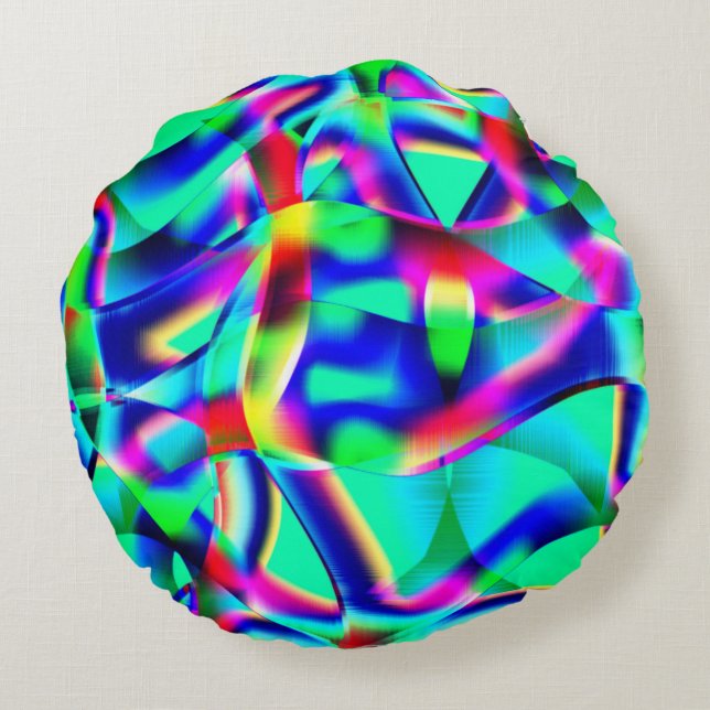 Mycket färgstarka böjda former, grönten dominerar  rund kudde (Baksidan)