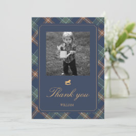 Mycket Första Navy Plaid Teddybjörn Födelsedag Tack Kort