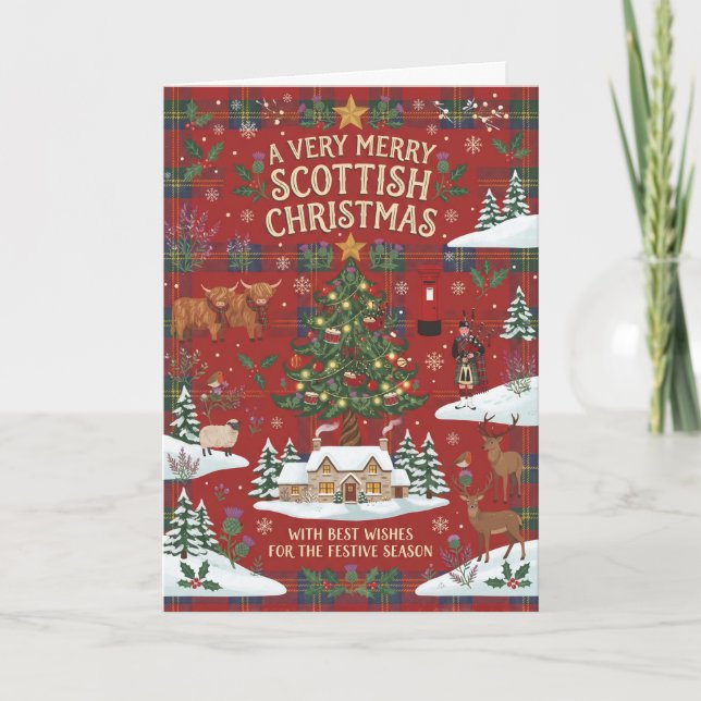 Mycket Glad Skotsk Julstugukort Kort (Framsida)