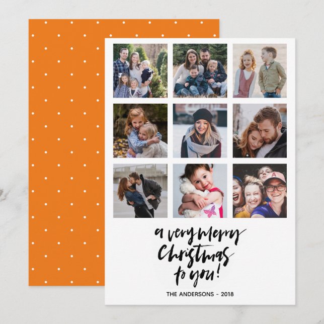 Mycket glädjande jul | Orange | 9 bilder collage Inbjudningar (Fram/baksida)