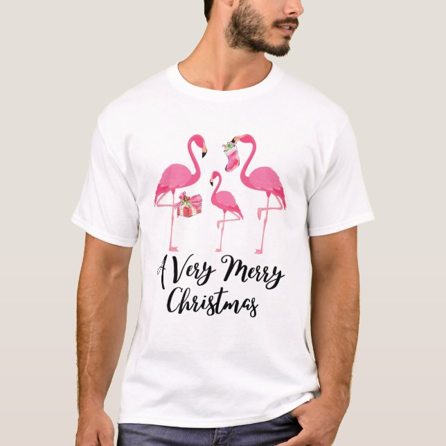Mycket glatt jul för flamingos firande hälsning t shirt (Framsida)