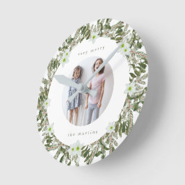 Mycket God Gräs och Blommigt Vinterandejul Rund Klocka