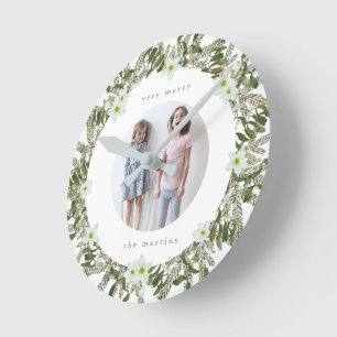 Mycket God Gräs och Blommigt Vinterandejul Rund Klocka