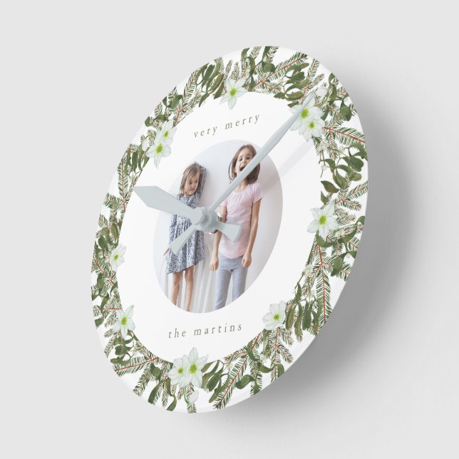 Mycket God Gräs och Blommigt Vinterandejul Rund Klocka (Vinkel)