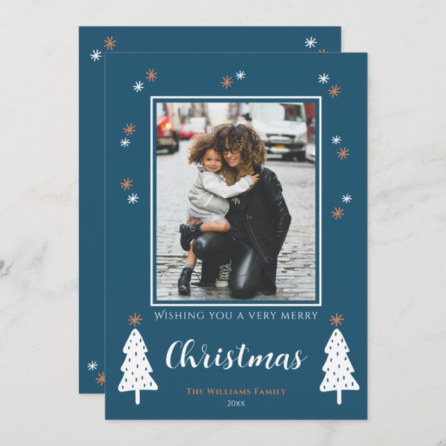 Mycket God jul Doodle Träd Modern Photo Julkort (Fram/baksida)