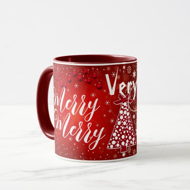 Mycket God jul Träd Red Anpassningsbar Calligraphy Mugg (Framsida vänster)