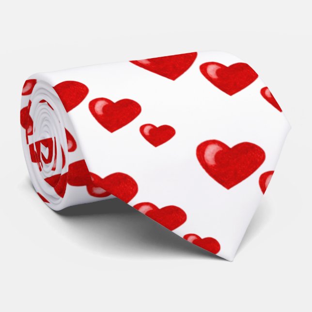 Mycket Kärlek (Heart Mönster) (Röd) Slips (Rullad)