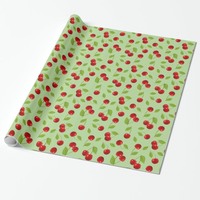 mycket körsbärspapper - i grönt presentpapper (Utrullad)